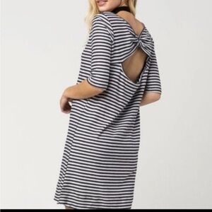 Free People Women’s Frenchie T-Shirt Dress Medium Half Sleeve Striped Cut Out